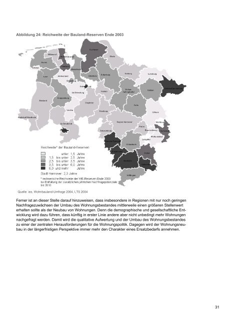 Wohnbaulandpotenziale regional erfasst 2004 - bei der NBank