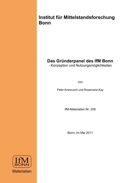 Das Gründerpanel des IfM Bonn - Institut für Mittelstandsforschung ...