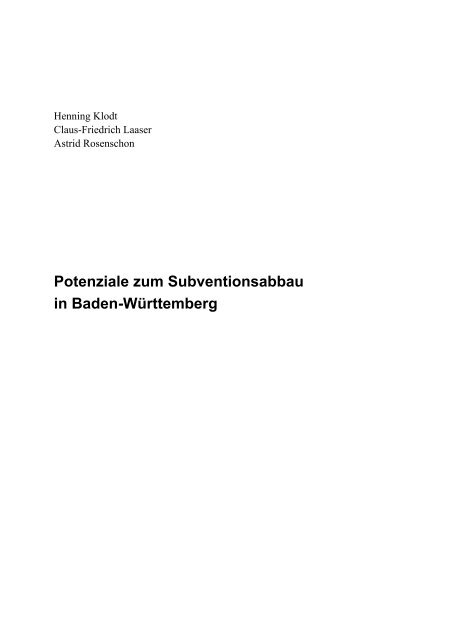 Potenziale zum Subventionsabbau in Baden-Württemberg