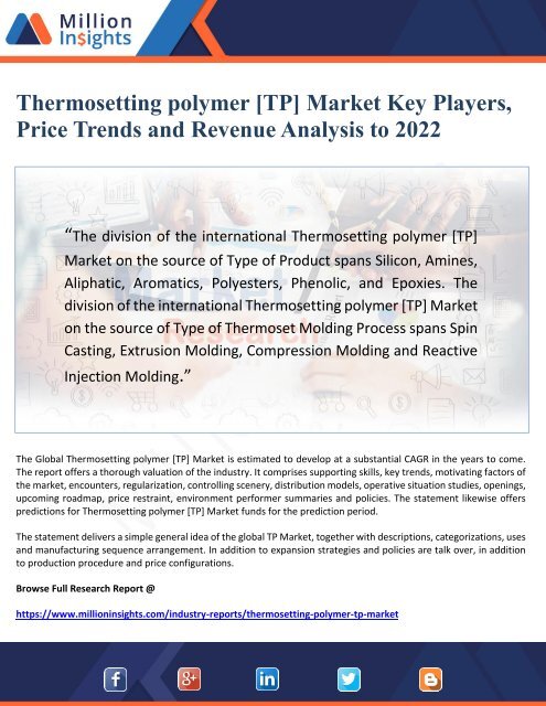 Thermosetting polymer [TP] Market Key Players,  Price Trends and Revenue Analysis to 2022