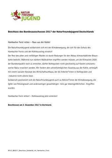 BA2017 Beschluss - Hambacher Forst retten - Raus aus der Kohle!
