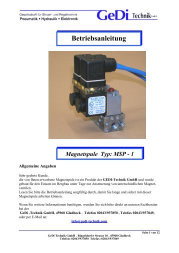 Magnetspule Typ: MSP - Gedi Technik GmbH: Home
