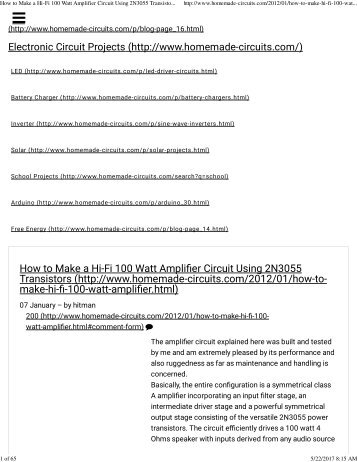 How to Make a Hi-Fi 100 Watt Amplifier Circuit Using 2N3055 Transistors ~ Electronic Circuit Projects