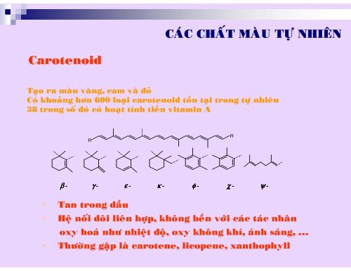 HÓA HỌC THỰC PHẨM - CHƯƠNG 7 - CHẤT MÀU TP