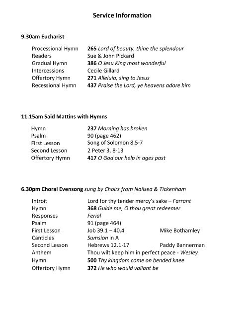 St Mary Redcliffe Church Pew leaflet - August 12 2018