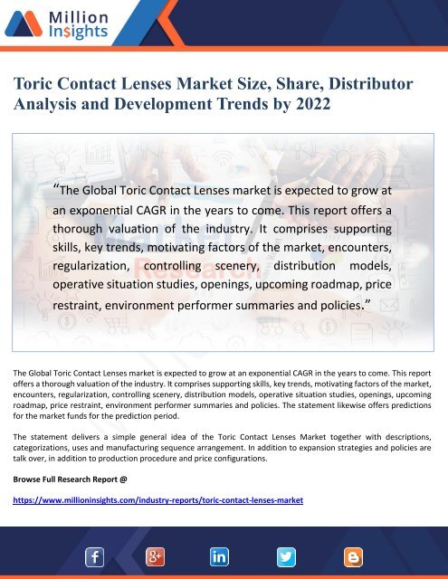 Toric Contact Lenses Market Size, Share, Distributor Analysis and Development Trends by 2022