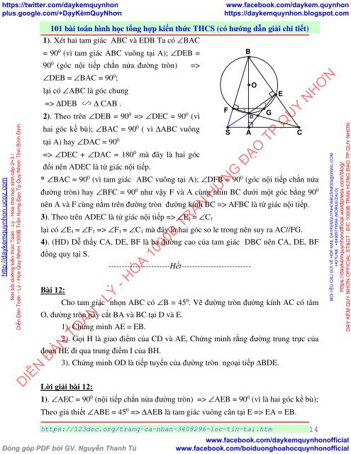 101 bài toán hình học tổng hợp kiến thức THCS (có hướng dẫn giải chi tiết)