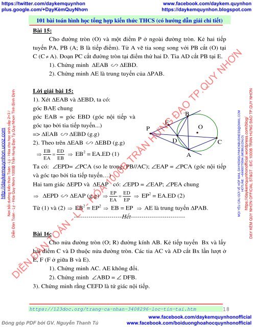 101 bài toán hình học tổng hợp kiến thức THCS (có hướng dẫn giải chi tiết)