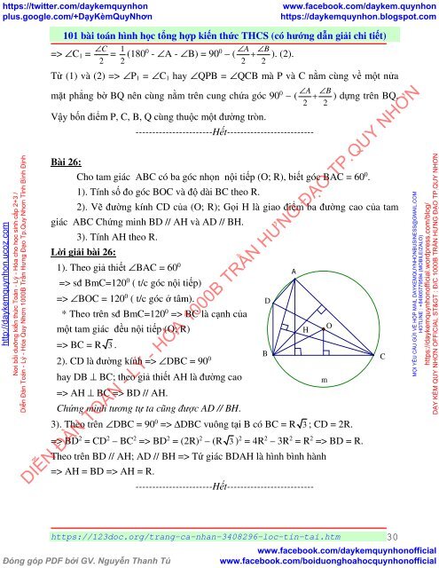 101 bài toán hình học tổng hợp kiến thức THCS (có hướng dẫn giải chi tiết)