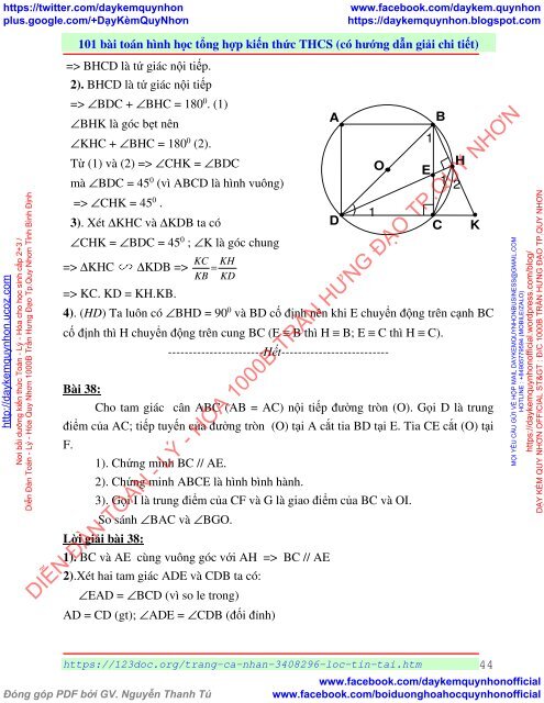 101 bài toán hình học tổng hợp kiến thức THCS (có hướng dẫn giải chi tiết)