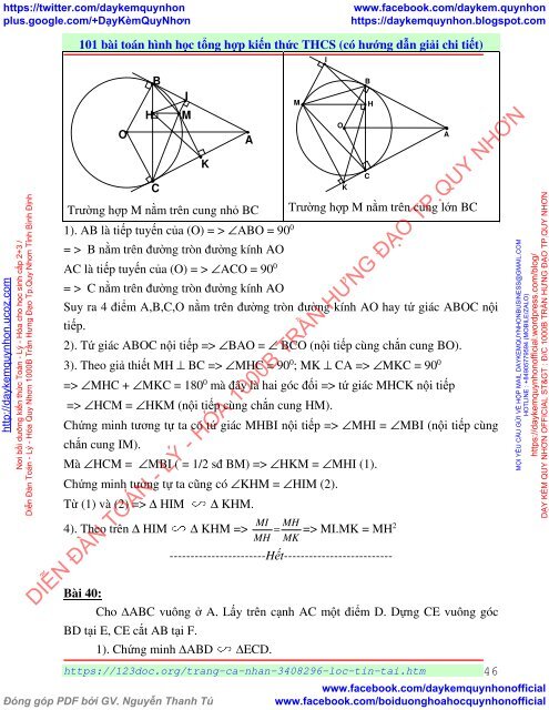 101 bài toán hình học tổng hợp kiến thức THCS (có hướng dẫn giải chi tiết)