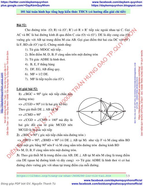 101 bài toán hình học tổng hợp kiến thức THCS (có hướng dẫn giải chi tiết)