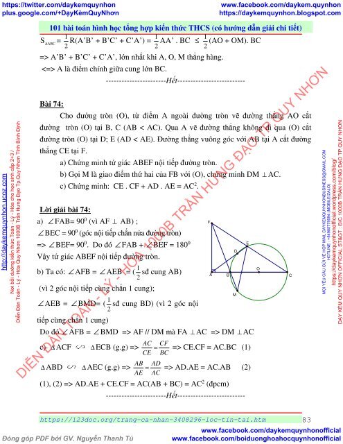 101 bài toán hình học tổng hợp kiến thức THCS (có hướng dẫn giải chi tiết)