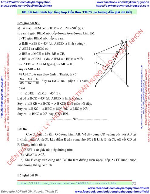 101 bài toán hình học tổng hợp kiến thức THCS (có hướng dẫn giải chi tiết)