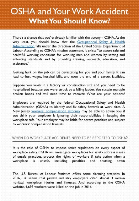 OSHA and Your Work Accident What You Should Know ?
