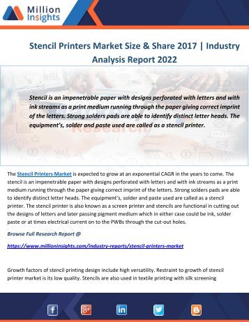 Stencil Printers Market Size & Share 2017 Industry Analysis Report 2022