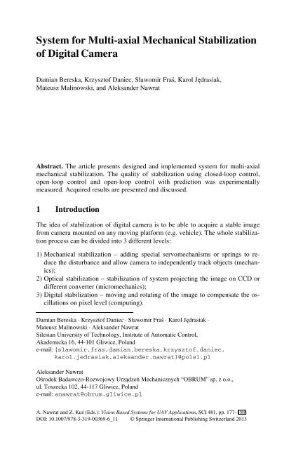 [Studies in Computational Intelligence 481] Artur Babiarz, Robert Bieda, Karol Jędrasiak, Aleksander Nawrat (auth.), Aleksander Nawrat, Zygmunt Kuś (eds.) - Vision Based Systemsfor UAV Applications (2013, Sprin