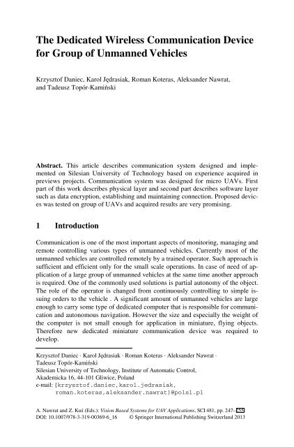 [Studies in Computational Intelligence 481] Artur Babiarz, Robert Bieda, Karol Jędrasiak, Aleksander Nawrat (auth.), Aleksander Nawrat, Zygmunt Kuś (eds.) - Vision Based Systemsfor UAV Applications (2013, Sprin