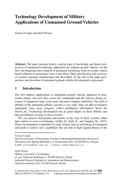 [Studies in Computational Intelligence 481] Artur Babiarz, Robert Bieda, Karol Jędrasiak, Aleksander Nawrat (auth.), Aleksander Nawrat, Zygmunt Kuś (eds.) - Vision Based Systemsfor UAV Applications (2013, Sprin