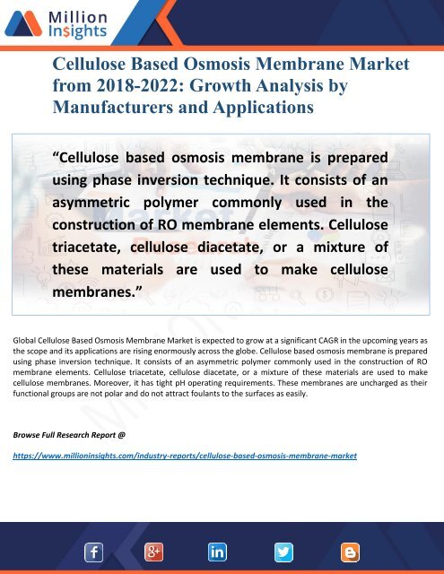 Cellulose Based Osmosis Membrane Market Segmentation and Analysis