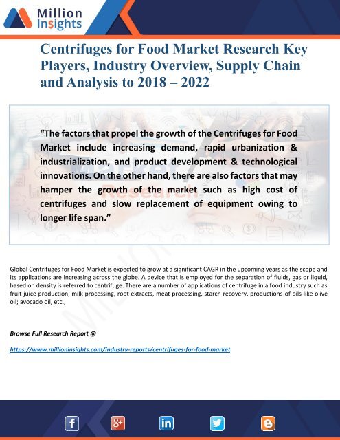 Centrifuges for Food Market Outlook, Geographical Segmentation