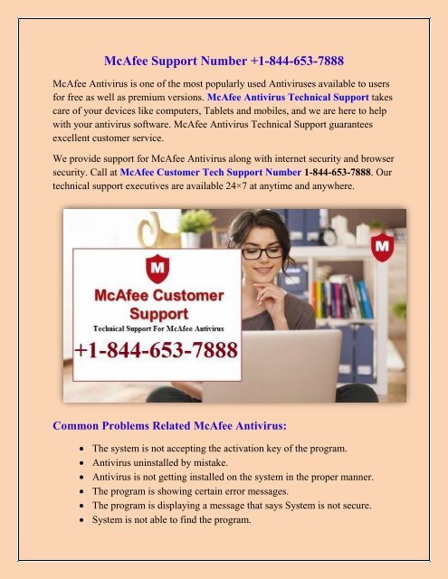 McAfee Support Number +1-844-653-7888