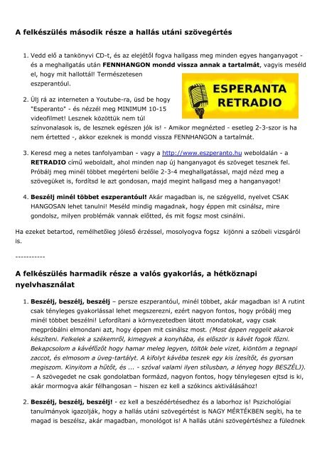 Tanácsok eszperantó szóbeli vizsgára történő felkészüléshez - 2