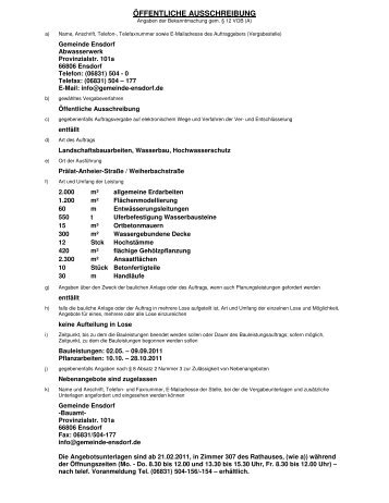 ÖFFENTLICHE AUSSCHREIBUNG - Gemeinde Ensdorf