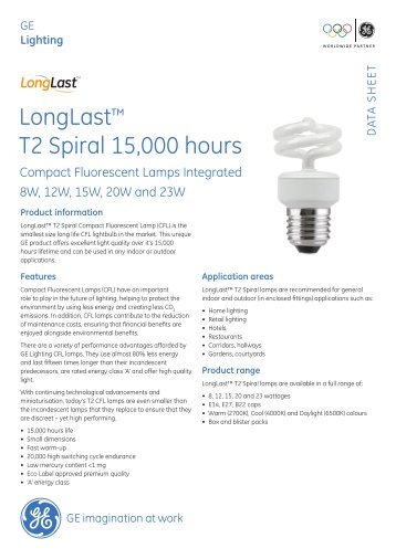 LongLastÃ¢ÂÂ¢ T2 Spiral 15,000 hours - GE Lighting