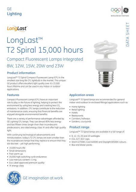 LongLastÃ¢ÂÂ¢ T2 Spiral 15,000 hours - GE Lighting