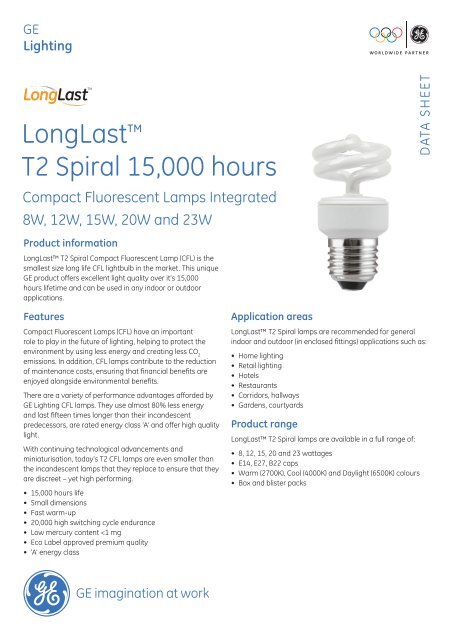 LongLast T2 Spiral 15 000 hours GE Lighting
