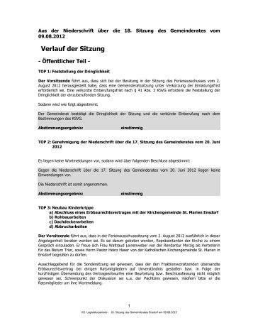 Verlauf der Sitzung - Gemeinde Ensdorf