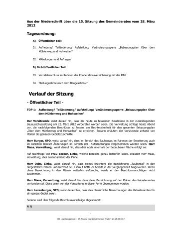 Verlauf der Sitzung - Gemeinde Ensdorf