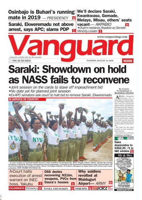 14082018 - Saraki: Showdown on hold as NASS fails to reconvene