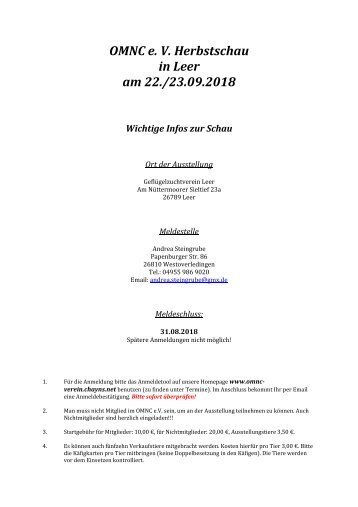 Infos Herbstschau 2018