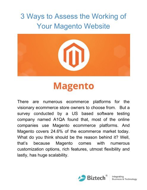 3 Ways to Assess the Working of Your Magento Website