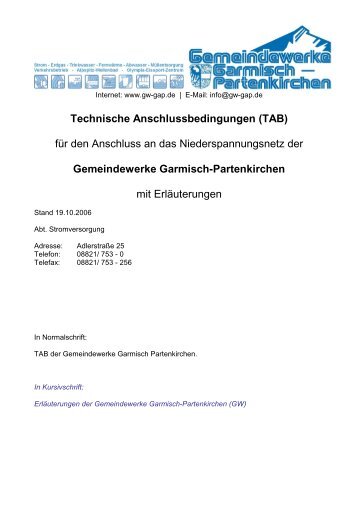 Technische Anschlussbedingungen (TAB) - Gemeindewerke ...