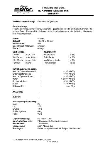 Produktspezifikation TK Karotten 10x10x10 mm ... - Gemüse Meyer