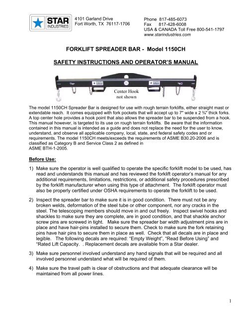 Forklift Spreader Bar Model 1150ch Safety