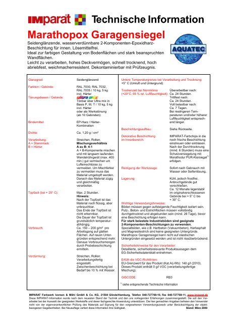 Technische Information Marathopox Garagensiegel - Imparat