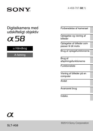 Sony SLT-A58K - SLT-A58K Mode d'emploi Danois