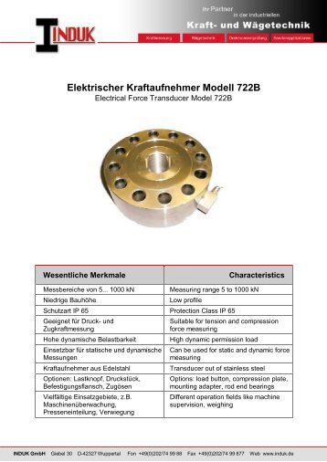 Elektrischer Kraftaufnehmer Modell 722B - Induk GmbH