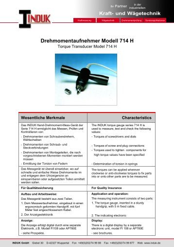 Drehmomentaufnehmer Modell 714 H - Induk GmbH