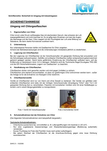 SICHERHEITSHINWEISE Umgang mit Chlorgasflaschen - IGV