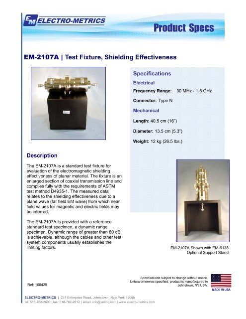 EM-2107A | Test Fixture, Shielding Effectiveness - Electro-Metrics