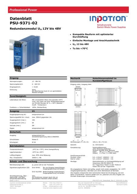 Datenblatt PSU-9371-02 - inpotron  Schaltnetzteile GmbH