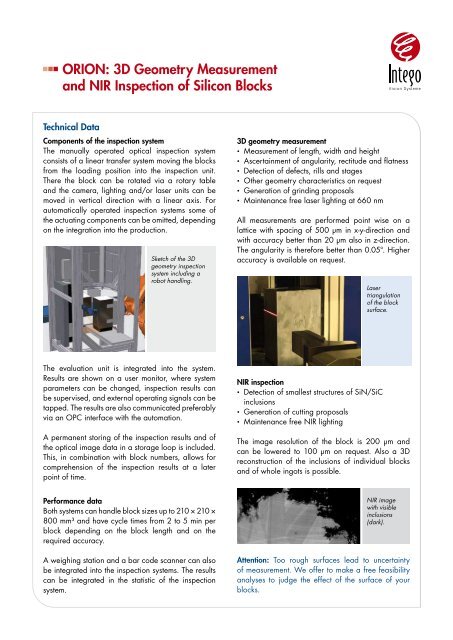 ORION: 3D Geometry Measurement and NIR Inspection ... - intego.de