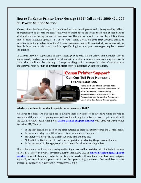 How to Fix Canon Printer Error Message 1688 Call at +61-1800-431-295 for Proven Solution Service