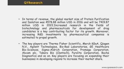 Global Protein Purification and Isolation market is expected to reach 7419.87 million USD by the end of 2022