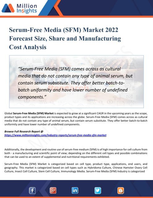Serum-Free Media (SFM) Market Perspective, Comprehensive Analysis, Size 